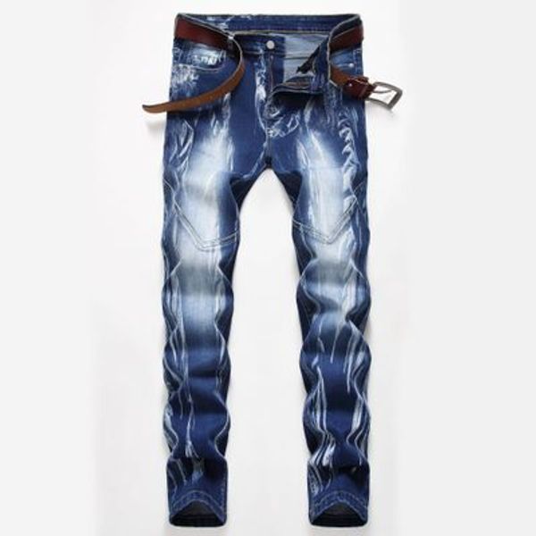 

2019 stretch tri-color men designer jeans men's straight jeans slim fit wash pants men's trousers high quality, Blue