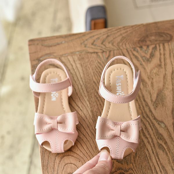 

girls' sandals summer bow baotou children's 1-7-year-old girls' princess shoes baby soft sole toddler single shoes d319, Black;red