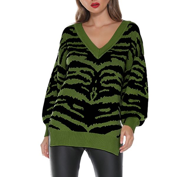 

pullover oversized sweater women knitted animal print long sleeve o-neck sweater jumper sweter sueter mujer invierno 2019, White;black