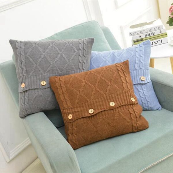 Knitted Pillow Case Cover European Crochet Button Chevron Sofa