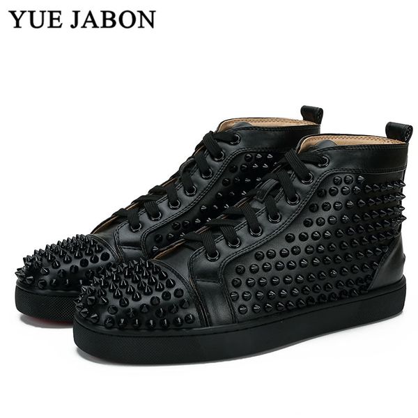 

black stylish men spike casual shoes rivet sneakers lace-up high fashion male shoes runway chaussure homme plus size39-46