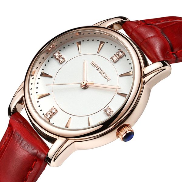 

sanda women casual watch quartz watches waterproof leather strap p215, Slivery;brown