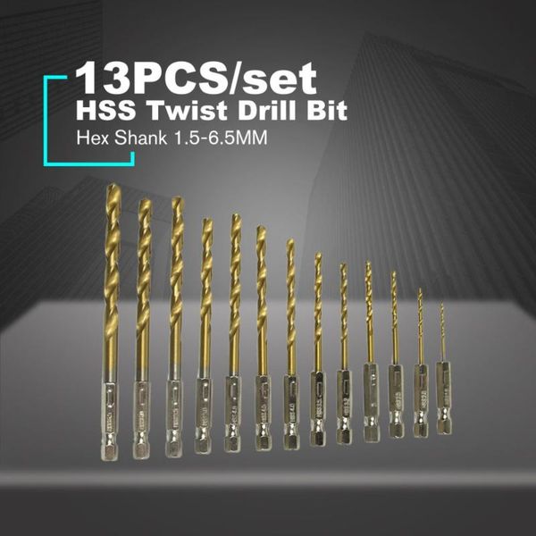 

13pcs/set hex shank hss twist drill bit set 1.5mm-6.5mm high speed steel drilling bits set power tools accessories