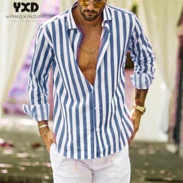 

новый камиза простые отворотом вертикальные рубашки для мужчин stripes свободный casual male top dress плюс размер 4xl с длинным рукавом сти, White;black