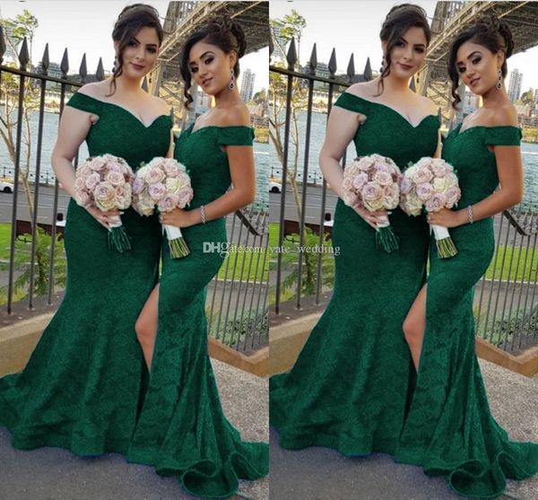 

dark green full lace mermaid bridesmaid dresses off shoulder plus size sweep train wedding guest dress robes de demoiselle d'honneur, White;pink