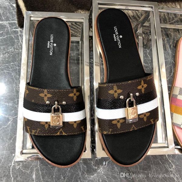 

high-quality 2020 luxury ladies slippers latest fashion luxury slippers printed leather slippers with box, Black