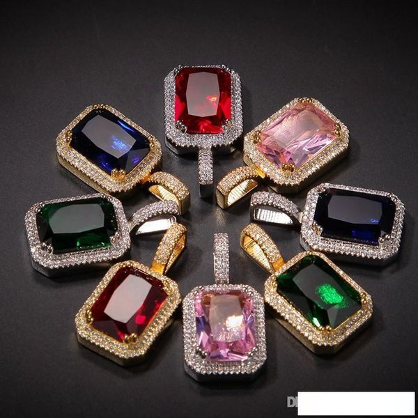 

mens hip hop necklace jewelry fashion gem stone pendant necklace red pink gemstone necklace with 3mm*24inch twist chain, Silver