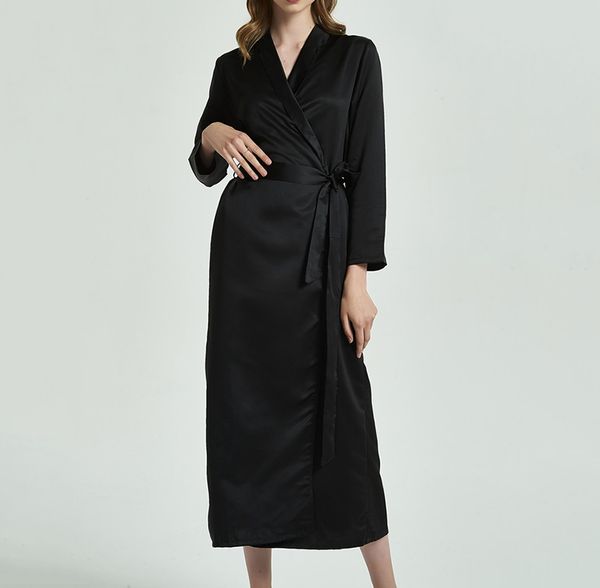 

black/red long silk bathrobe women kimono bathrobes dressing gown robes
