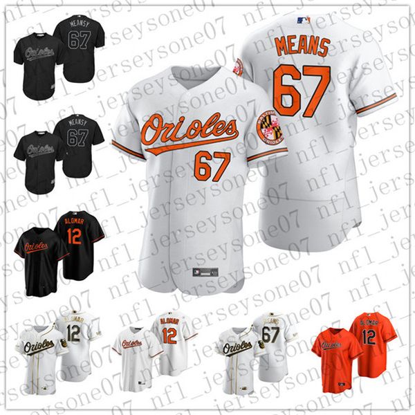

custom men's women youth baltimore orioles 12 roberto alomar 67 john means black orange authentic weekend 2020 home jersey