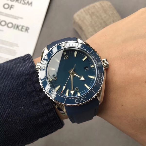 

High Quality Automatic Movement Sea Master Planet Ocean Sapphire Crystal Blue Dial Men Watch Rubber Band Free Shipping