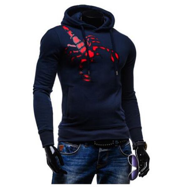 

the new 2015 men hooded head scorpion printed fleece jacket, Black