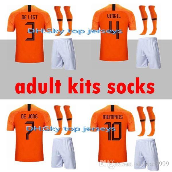 

2020 netherlands socks soccer jerseys kits 19 20 home away de jong men jerseys 2020 v.persie virgil football kit shirts, Black