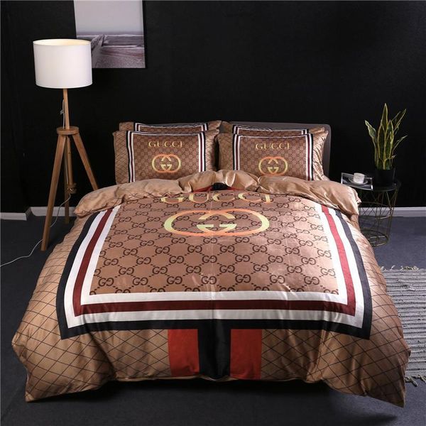 

2019 letter print khaki duvet cover set 4pcs fashion logos retro designers bedding sets america europe popular bed cover suit