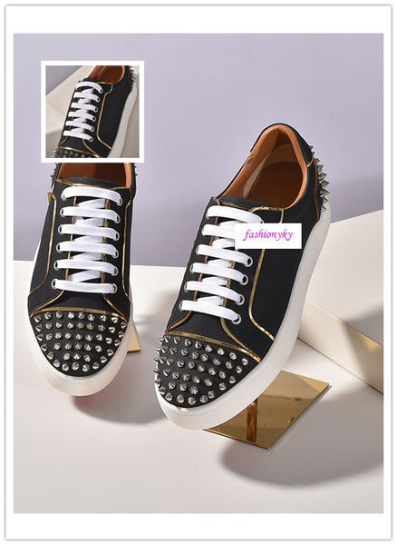 

топ новых 2019 красный нижний спайк кроссовки носок, красная подошва балетки с шипами кристал, 30мм черный белый донна квартиры для женщин м, Black