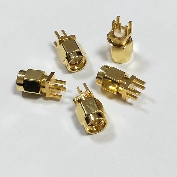 

100pcs gold brass sma male plug solder for pcb clip edge mount rf connectors
