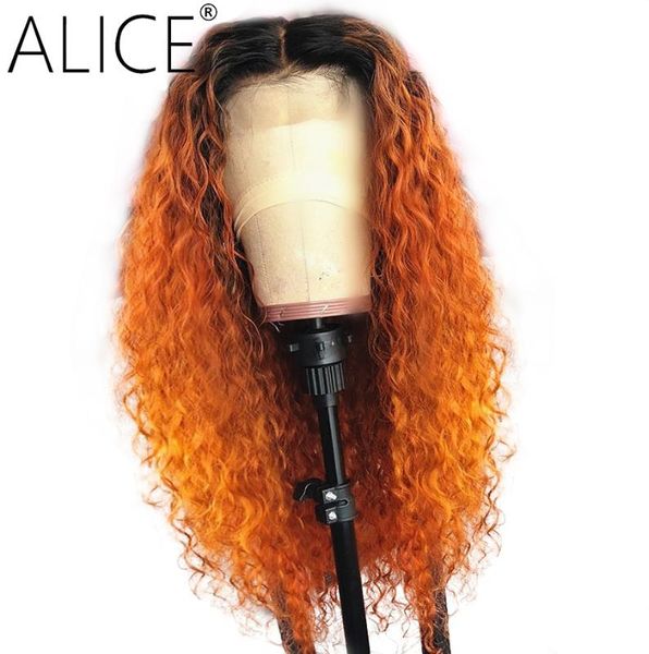 

alice curly 13x6 130% 150% density human hair wigs with baby hair pre plucked non-remy lace front wigs bleached knots, Black;brown