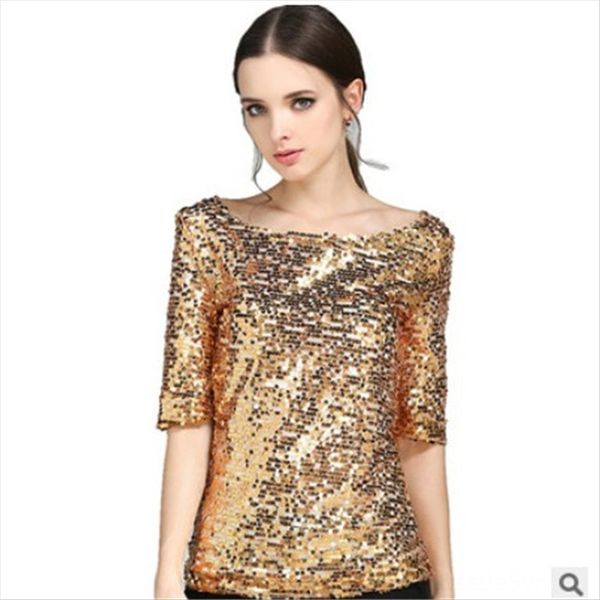 

2019 middle sleeve t-shirt women loose 2019 middle sleeve sequins sequins t-shirt women loose, White