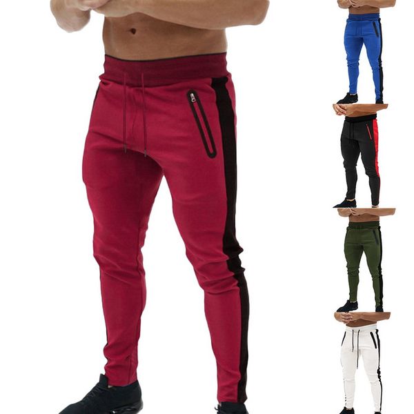 

olome mens side stripe sports joggers pants casual fitness trousers patchwork elastic waist trousers workout gyms skinny bottoms, Black