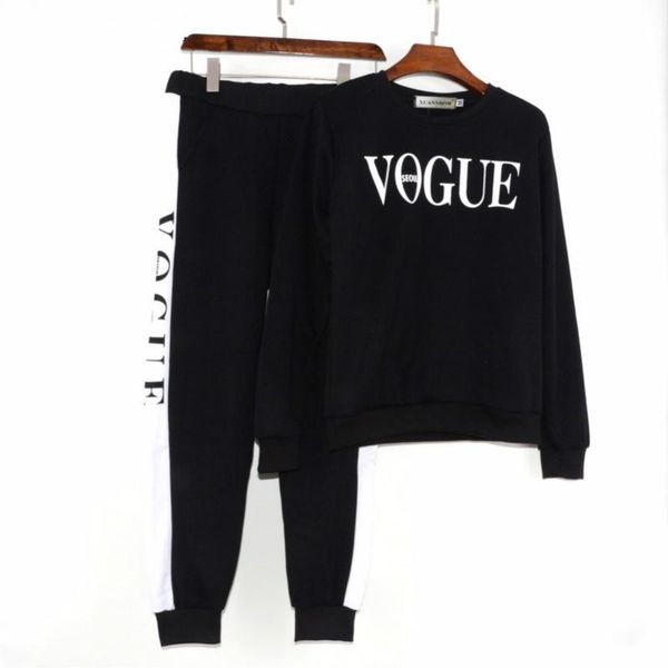 

autumn winter 2 piece set women vogue letters printed sweatshirt+pants tracksuits long sleeve sportswear outfit track suit funny, Gray