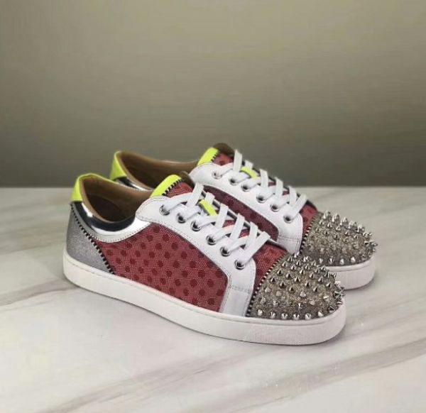 

with box designer sneakers low cut spikes flats shoes red bottom for men and women leather sneakers party designer shoes new color 35-46, Black