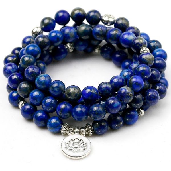 

lapis lazuli bracelet natural stone beads men women bangles handmade yoga energy jewelry(do not fade) father's gift, Golden;silver