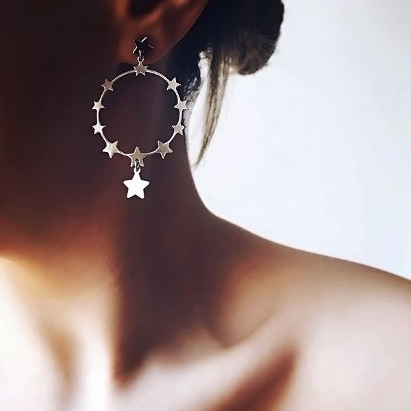 

new design minimalist ladies silver color mini stars loop drop earrings for women fashion earring boho jewelry