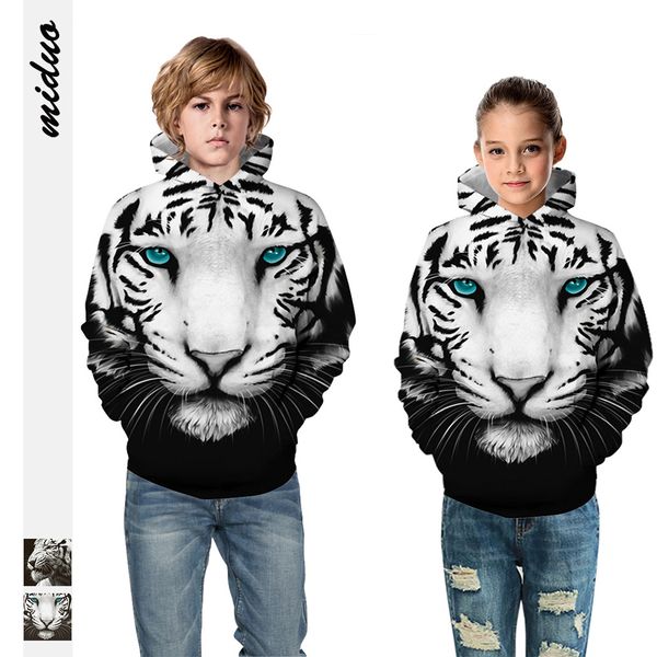

cross-border selling old tiger 3d digital printing childrens hooded long-sleeved sweater autumn and winter new loose fashion childrens c, Black