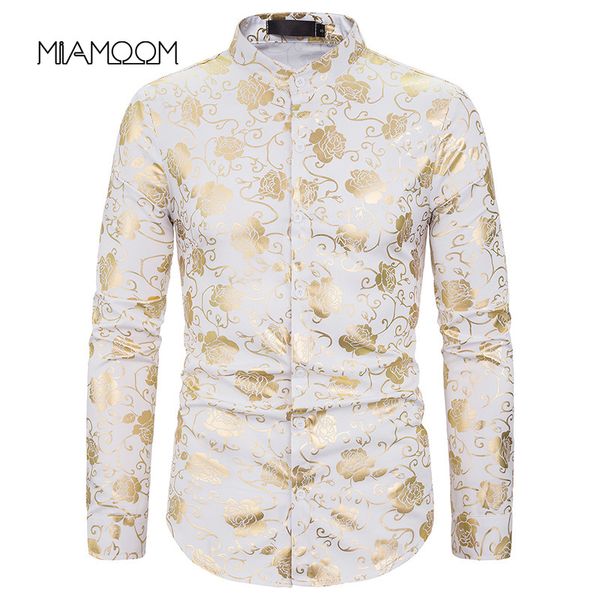 

miamoom man henry collar with rose-bronzed shirt slim fit long-sleeve shirt, White;black