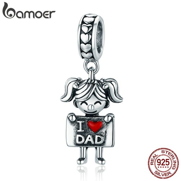 

bamoer authentic 925 sterling silver i love dad mom lovely girl boy charm pendant fit charm bracelet & necklaces jewelry scc690, Bronze;silver