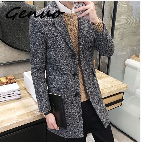 

genuo new 2019 winter new men's fashion boutique wear casual business wool long coat / mens overcoats gray men's casual jackets, Black