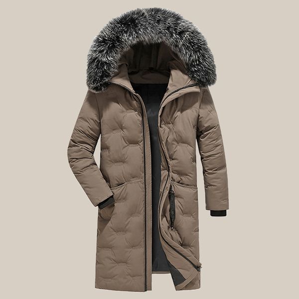 

new middle-aged winter jacket men cotton padded fur collar hooded warm zipper pocket long coat men parkaÂ, Black