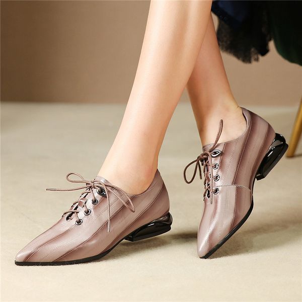 Fedonas Summer Genuine Couro Mulheres Bombas 2019 Nova Moda Pontilhada Toe Colors Colors Sapatos Mulher Lace-up Sapatos Únicos rasos