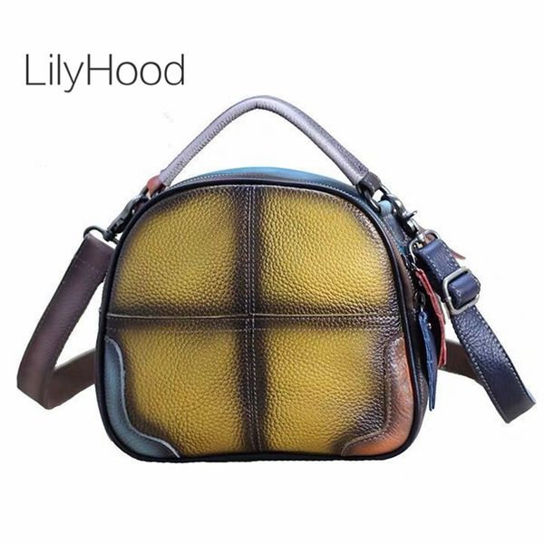 

lady small size cow leather handbag 2020 brushed natural leather vintage retro patchwork messenger bag for women