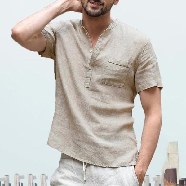 

casual shirts designer natural color mandarin collar shirts with pocket fashion short sleeve shirts mens clothes mens, White;black