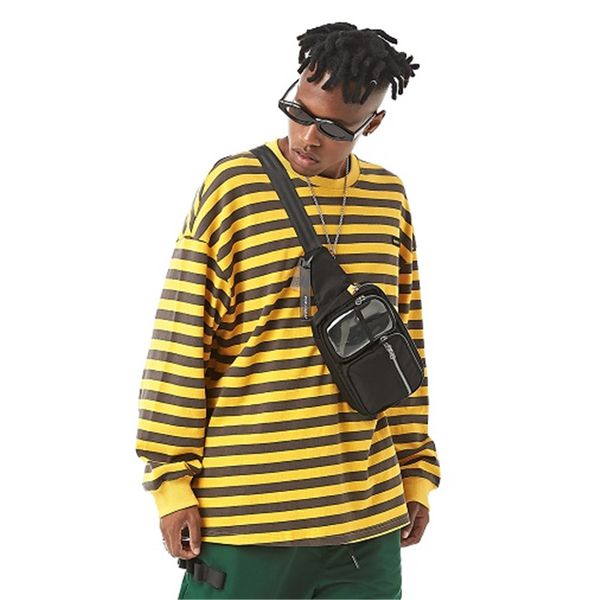 

мужчины высокого качества с длинным рукавом в полоску футболка мужской женщины streetwear hip hop сыпучие тройники рубашки sea-полосатая руб, White;black