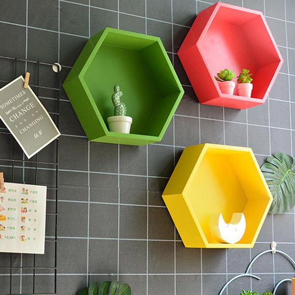 Wooden Wall Hanging Hexagonal Storage Rack Display Holder