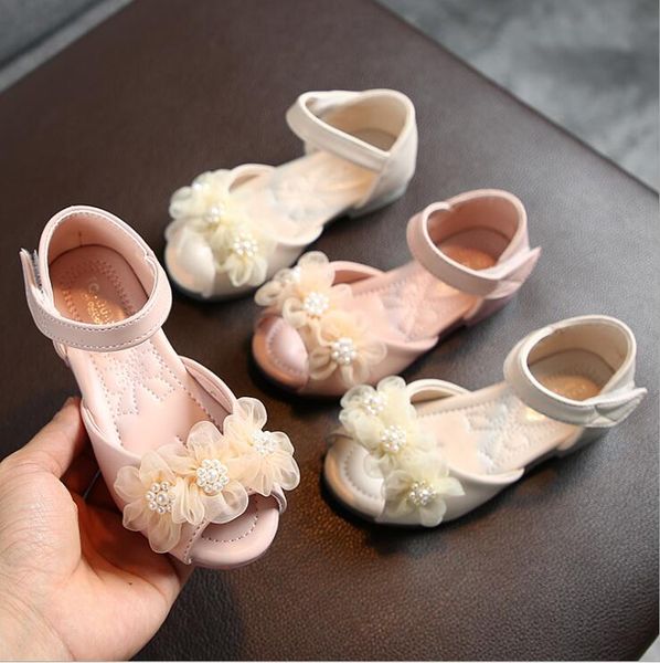 

summer style sandals children casual shoes toddler kids girls beach sandals cute pearl lace flower girls princess shoes, Black;red
