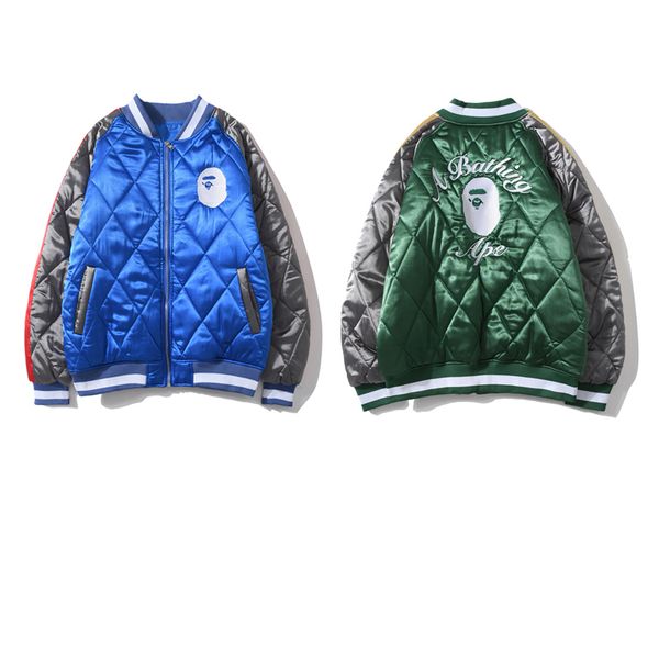 

20ss aape men luxury cotton jacket 1/bape designer platform brand jacket fashion baseball uniform vintage embroidery splice coats size m-xxl, Black;brown