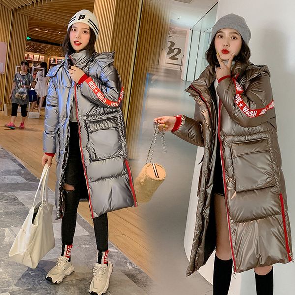 

down jacket cotton-padded clothes women's mid-length 2019 winter new style korean-style bright surface loose-fit cotton-padded j, Blue;black