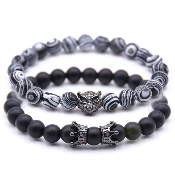 

cool black leopard charm 8mm colorful natural beads strands stretchy bracelets