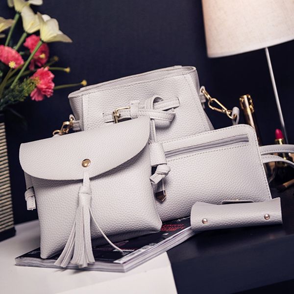 

4шт сумки женщин сумки набор синтетическая кожа кошелек сцепления плеча мешок, серый