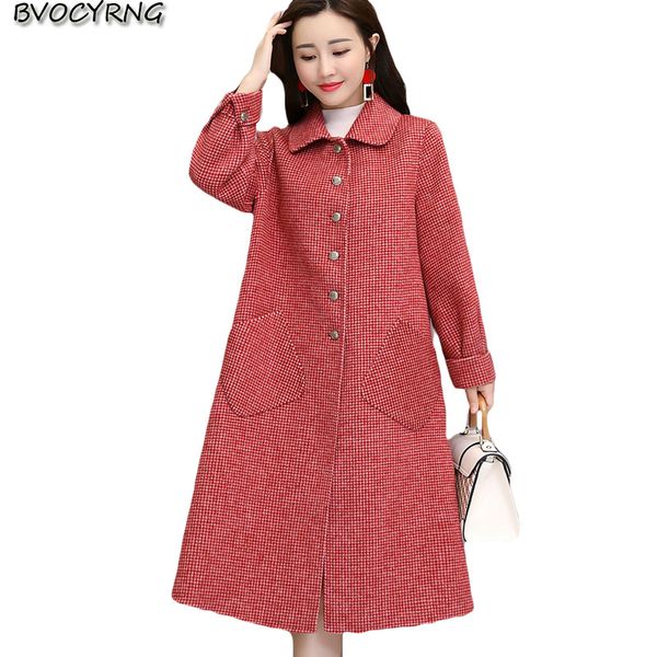 

2019 high-end woolen coat female loose large size long clothing autumn winter new plaid wool outerwear women elegant slim jacket, Black
