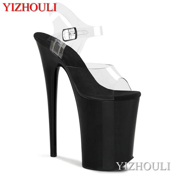 

summer women's transparent high heel, black thin heel, ultra high heel 23 cm stage show 9 inch sandals