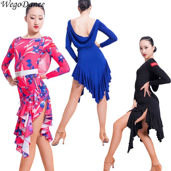 

new latin dance dresslong sleeves ballroom dance competition dresses for woman hipping, Black;red