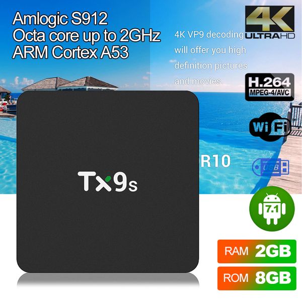 

android tv box tx9s with amlogic s912 qcta-core 2gb 8gb support android 7.1 2.4g wifi latest tv box