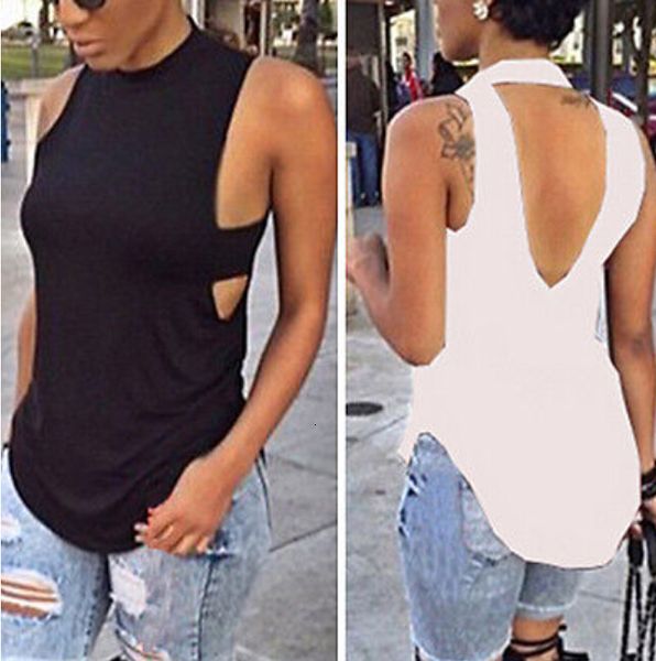 

женщины summer sexy tank top backless бинты v назад сыпучие casual cotton рукавов жилет топы blusas женский белый черный tee, White