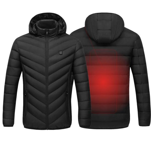 

autumn winter cotton heated hooded jackets men women usb smart electric down jacket thicken workout hiking finshing clothing, Black