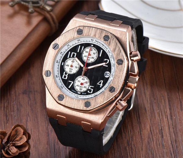 

limited edition mens fashion luxury watch royal oak offshore all dial work blue dial chrono function designer quartz watch sport wristwatch, Slivery;brown