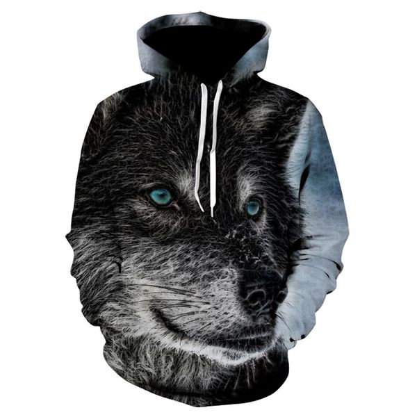 

new fashion cool wolf hoodies men/women thin 3d sweatshirts with hat animal print tiger hoodie sweatshirt mens tracksuit jacket, Black