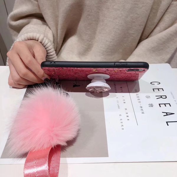 

2019 latest pink color case phone marble grain gold foil for iphone x case designer rhinestone hairball designer phone case